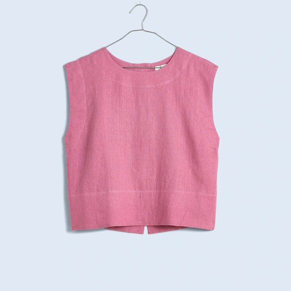 Madewell Tops - Madewell Bateau-Neck Tank in 100% Linen Beach Coastal Vacation in Shaded Pink L